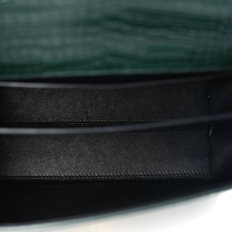 Saint Laurent Calfskin Crocodile Embossed Medium Classic Monogram Cassandra Top Handle Dark Mint Image 4