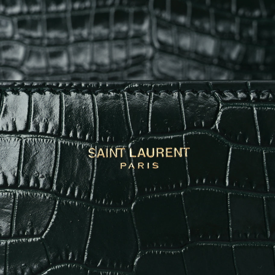 Saint Laurent Calfskin Crocodile Embossed Medium Classic Monogram Cassandra Top Handle Dark Mint Image 5
