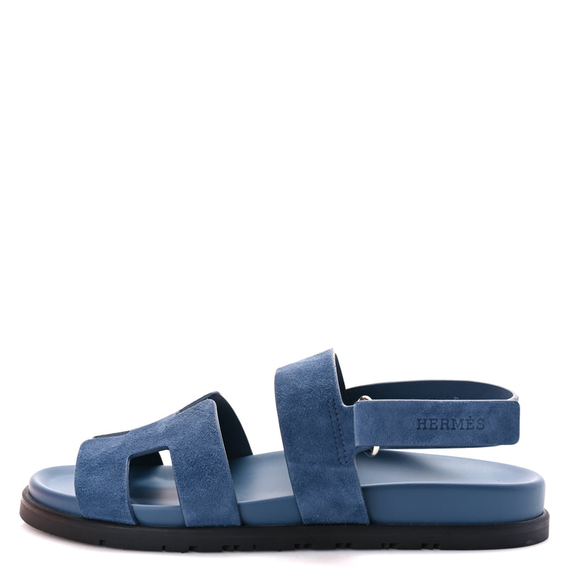  Hermes Suede Goatskin Womens Genius Sandals 39.5 Bleu Celeste