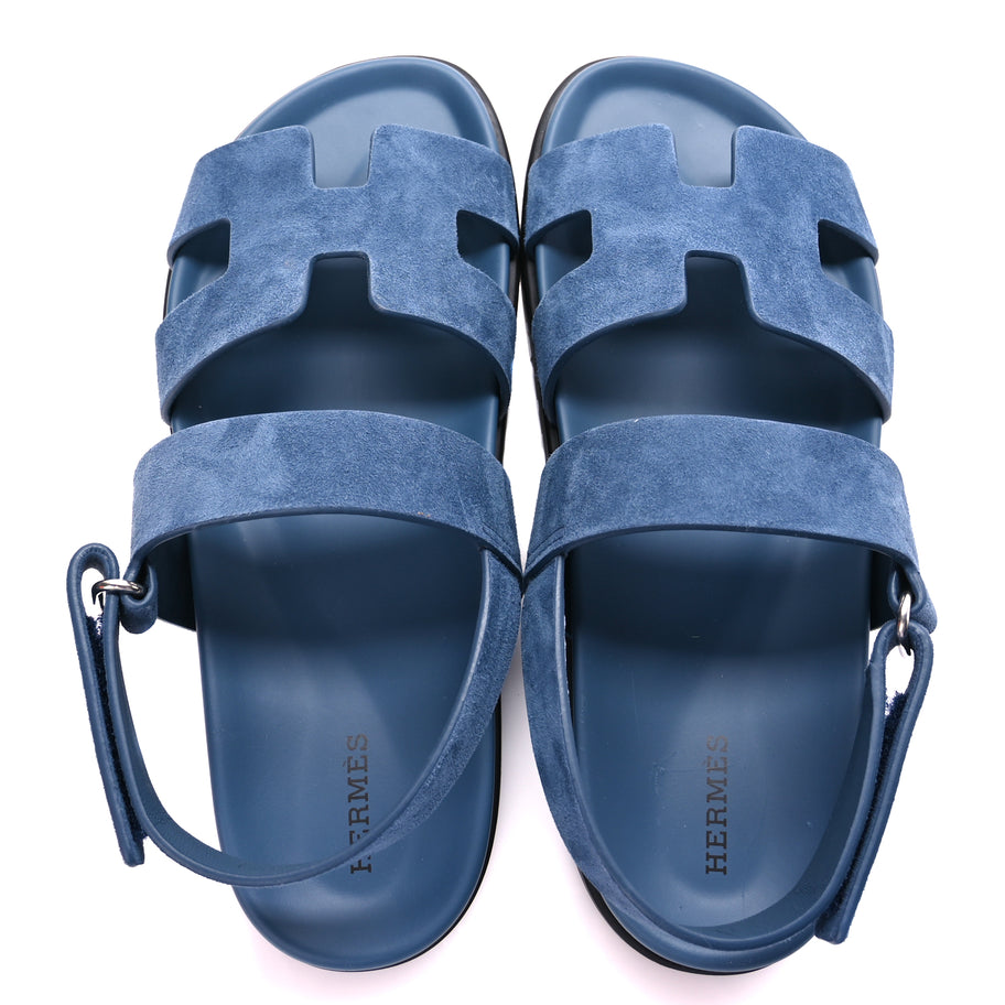 Hermes Suede Goatskin Womens Genius Sandals 39.5 Bleu Celeste Image 2