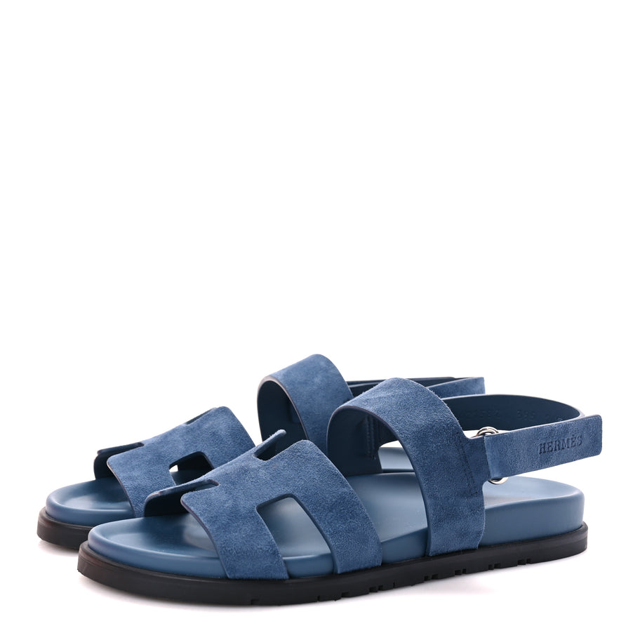 Hermes Suede Goatskin Womens Genius Sandals 39.5 Bleu Celeste Image 4