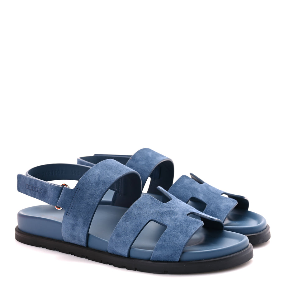 Hermes Suede Goatskin Womens Genius Sandals 39.5 Bleu Celeste Image 5