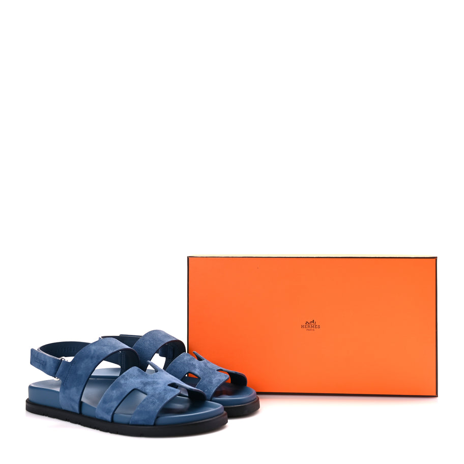 Hermes Suede Goatskin Womens Genius Sandals 39.5 Bleu Celeste Image 8