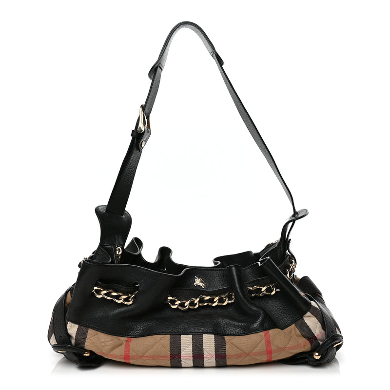  Burberry Grainy Calfskin House Check Margaret Bag Black