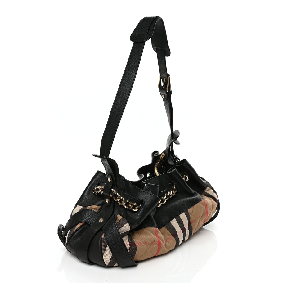 Burberry Grainy Calfskin House Check Margaret Bag Black Image 2