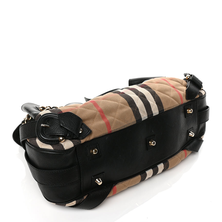 Burberry Grainy Calfskin House Check Margaret Bag Black Image 3