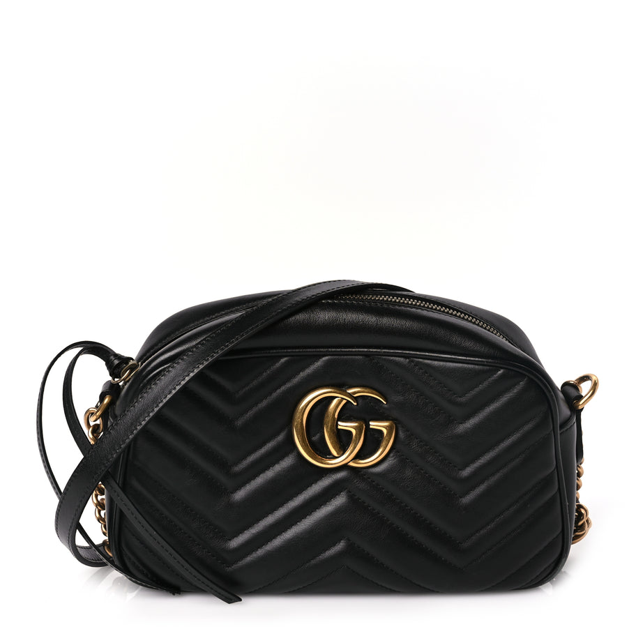 Gucci Calfskin Matelasse Small GG Marmont Chain Shoulder Bag Black Image 1