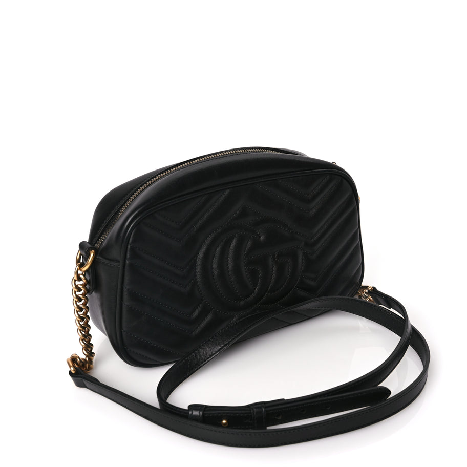 Gucci Calfskin Matelasse Small GG Marmont Chain Shoulder Bag Black Image 2