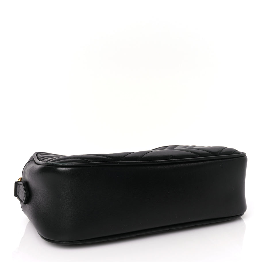 Gucci Calfskin Matelasse Small GG Marmont Chain Shoulder Bag Black Image 3
