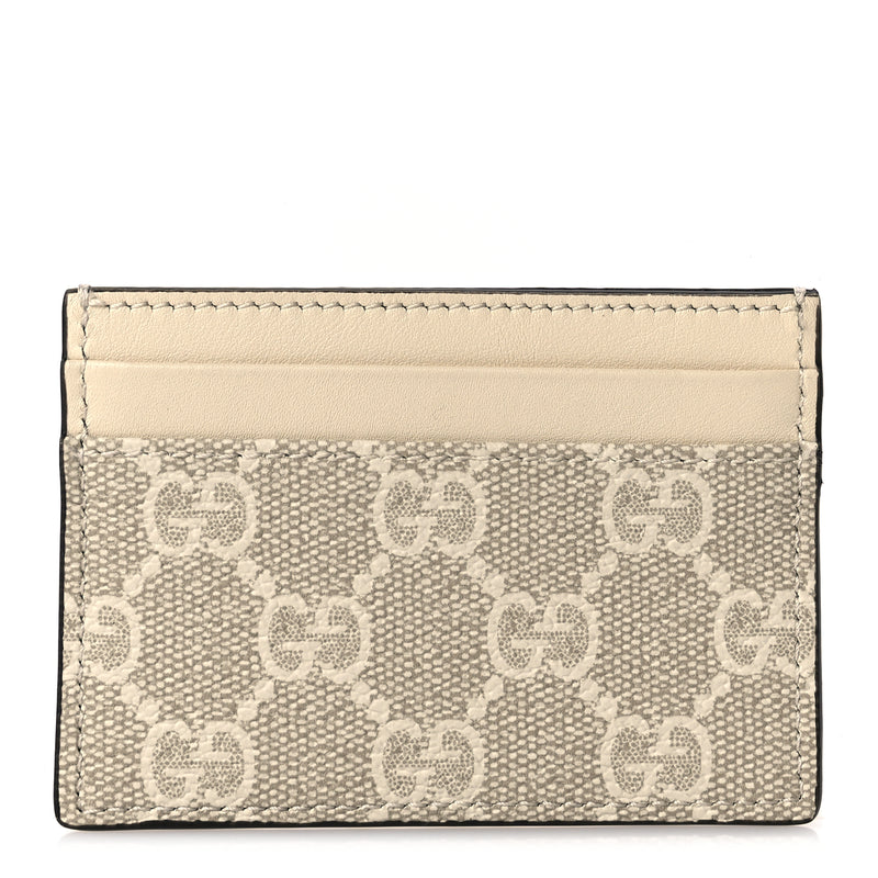  Gucci GG Supreme Monogram Calfskin Card Holder Beige Mystic White