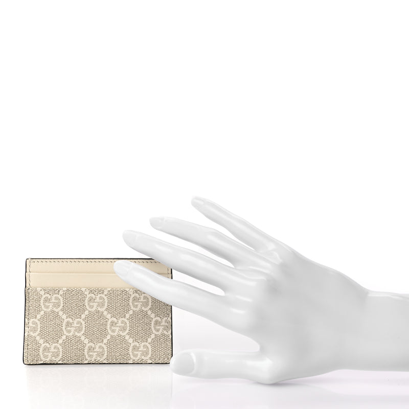  Gucci GG Supreme Monogram Calfskin Card Holder Beige Mystic White