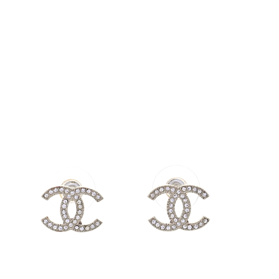 Chanel Metal Crystal CC Earrings Gold Image 1