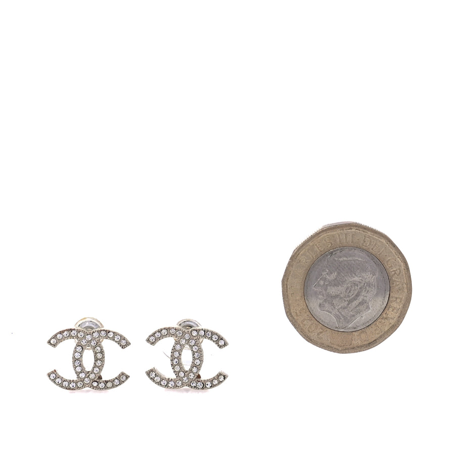 Chanel Metal Crystal CC Earrings Gold Image 5