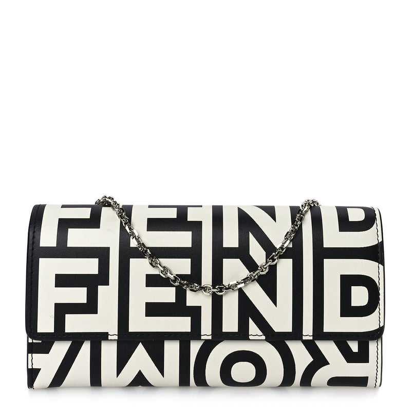  Fendi X MARC JACOBS Nappa Vitello King Logo Print Continental Wallet On Chain White Black
