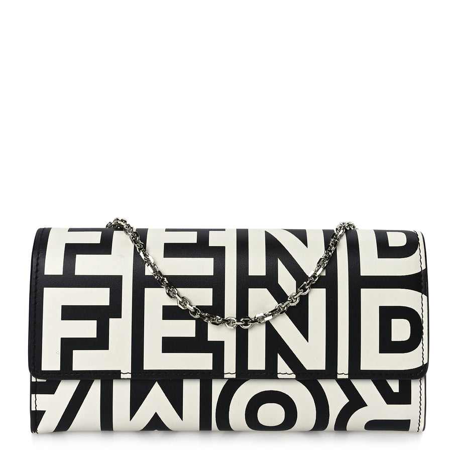 Fendi X MARC JACOBS Nappa Vitello King Logo Print Continental Wallet On Chain White Black Image 1