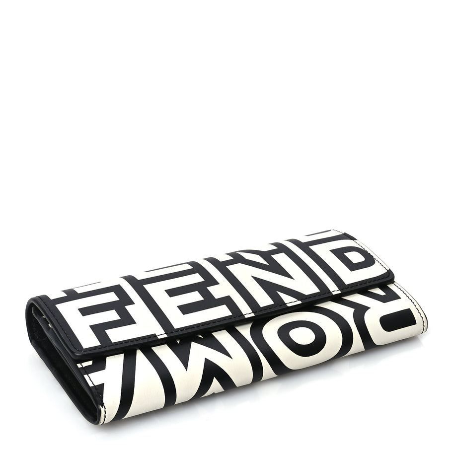 Fendi X MARC JACOBS Nappa Vitello King Logo Print Continental Wallet On Chain White Black Image 3