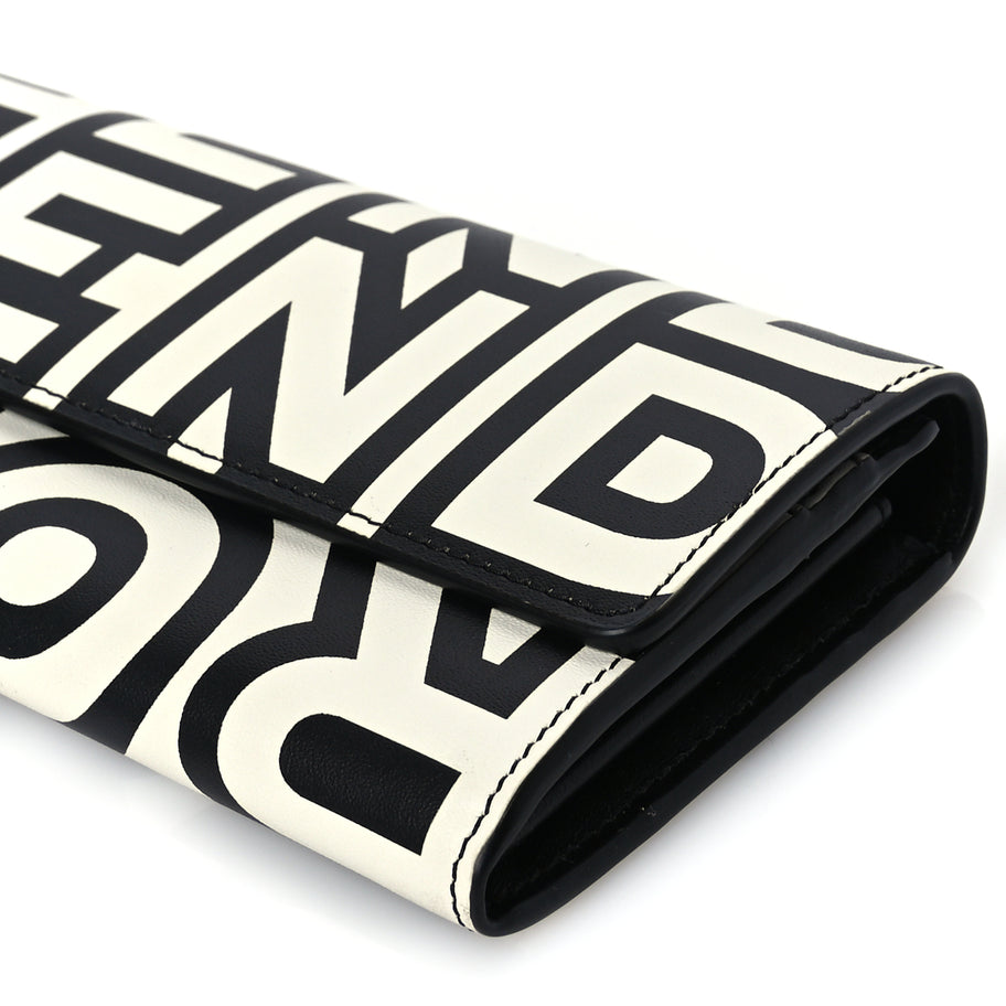 Fendi X MARC JACOBS Nappa Vitello King Logo Print Continental Wallet On Chain White Black Image 9