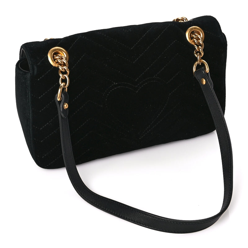  Gucci Velvet Matelasse Small GG Marmont Shoulder Bag Black