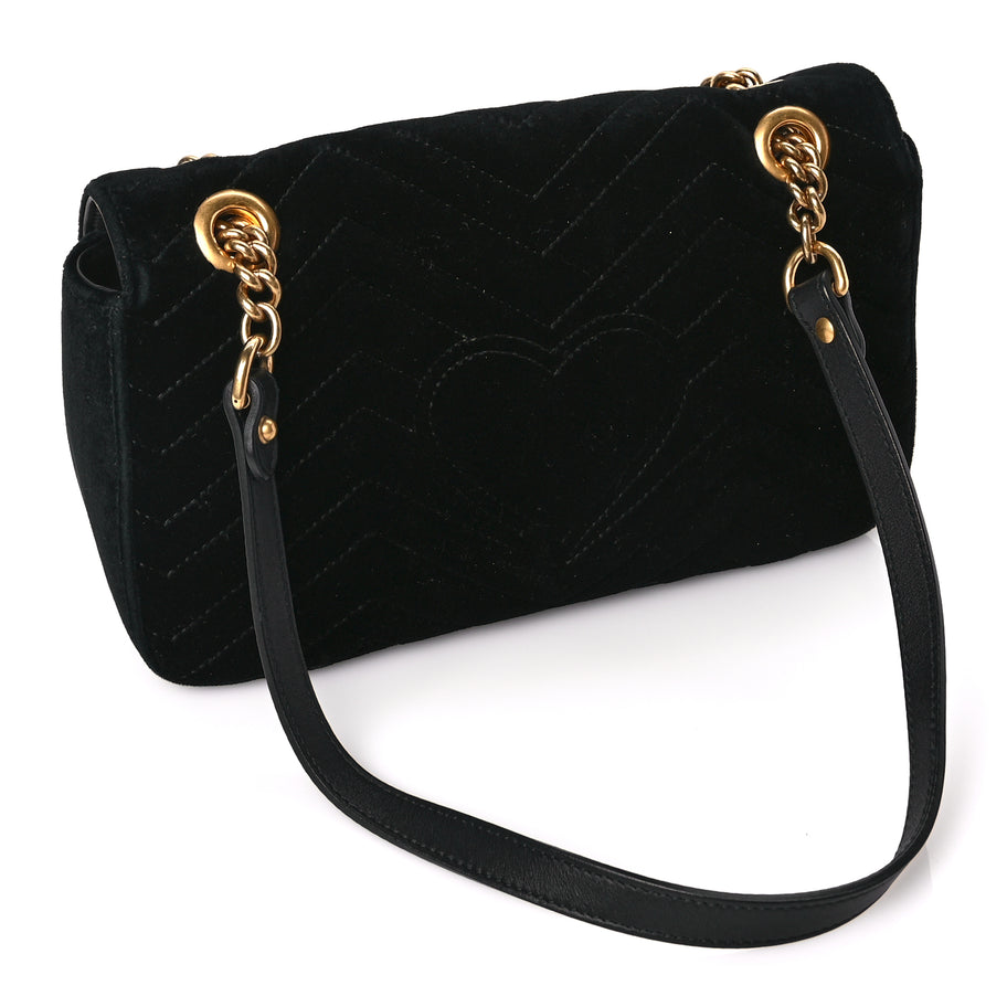Gucci Velvet Matelasse Small GG Marmont Shoulder Bag Black Image 2