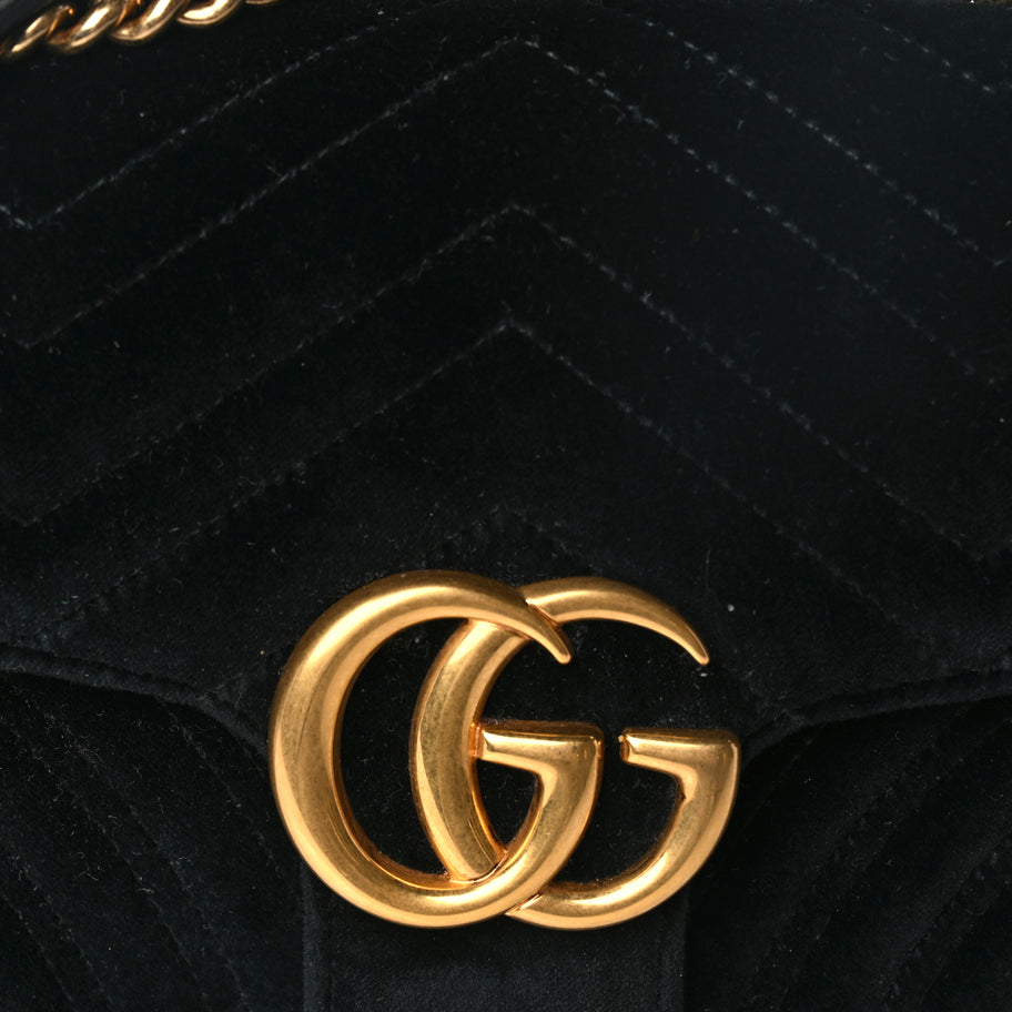 Gucci Velvet Matelasse Small GG Marmont Shoulder Bag Black Image 7