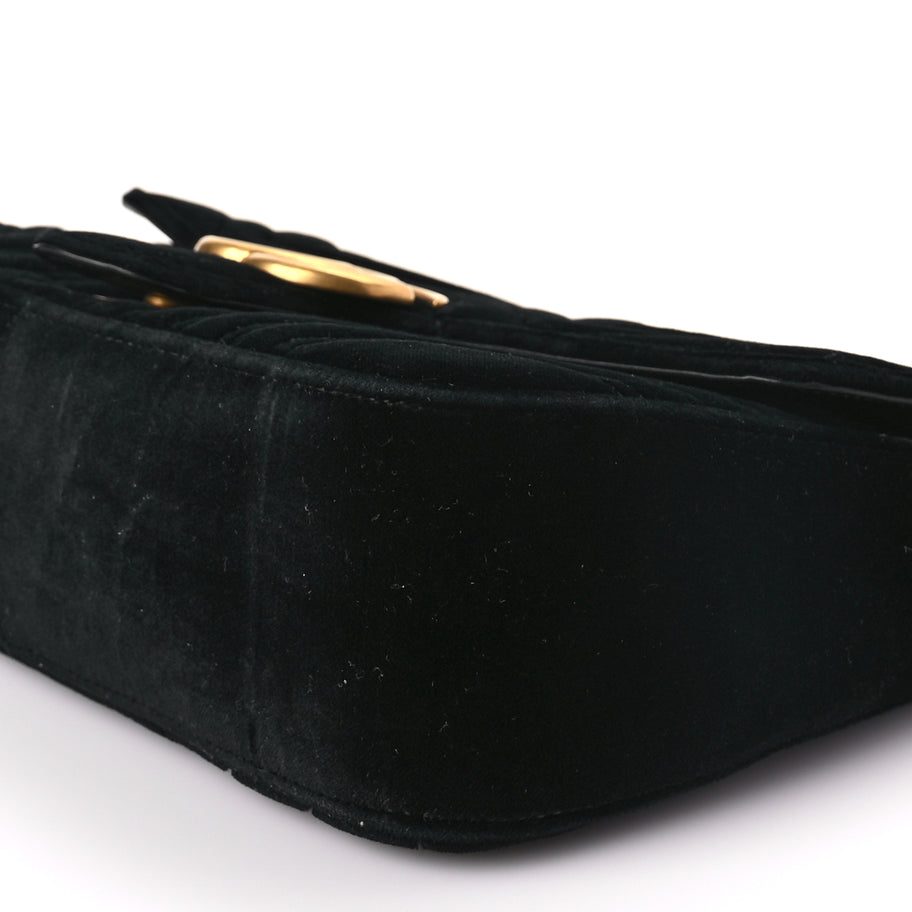 Gucci Velvet Matelasse Small GG Marmont Shoulder Bag Black Image 9