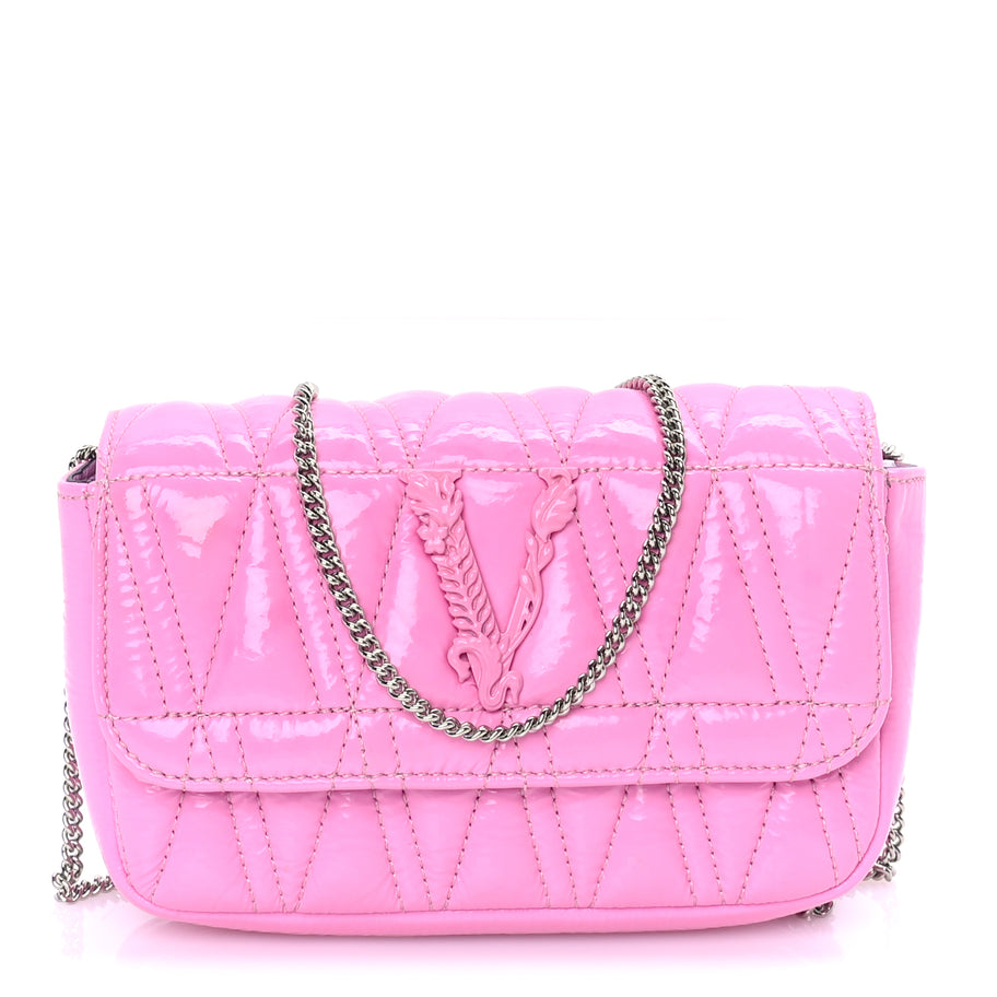 Versace Patent Quilted Virtus Tonal Evening Bag  Pink Image 1