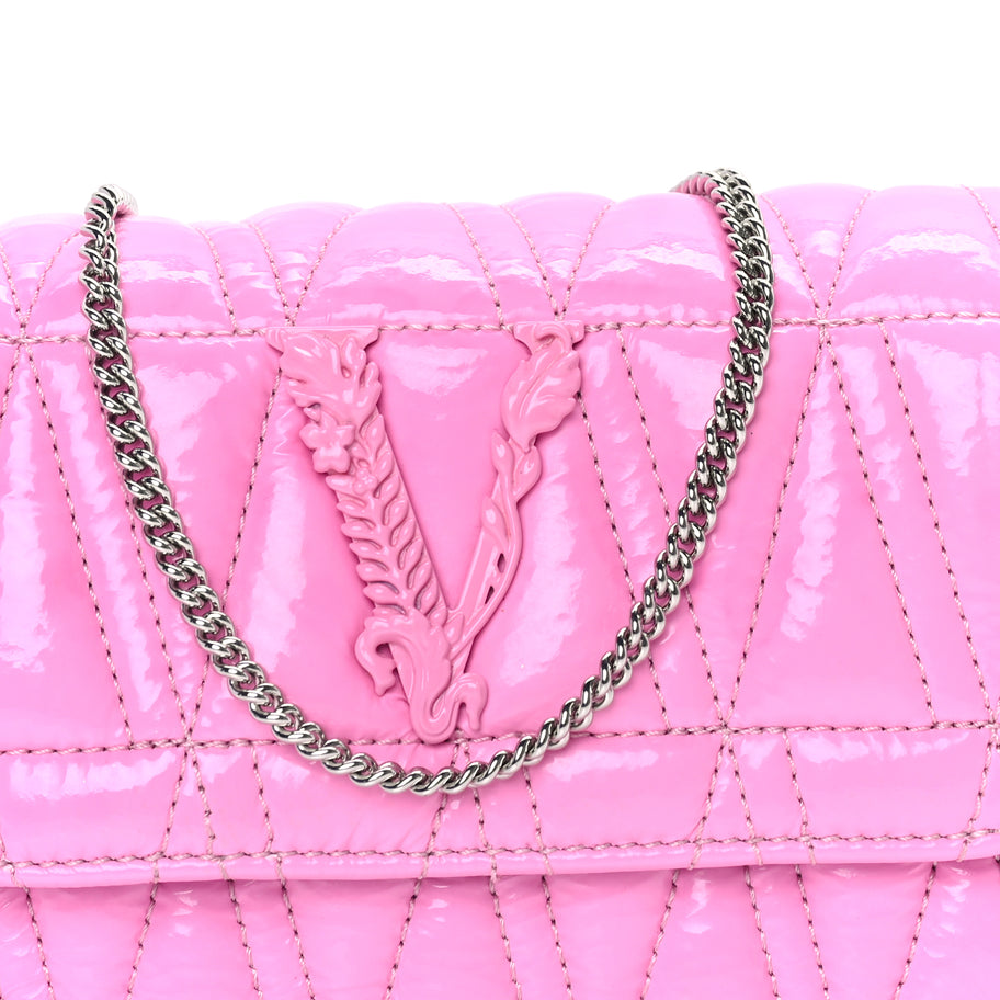 Versace Patent Quilted Virtus Tonal Evening Bag  Pink Image 6