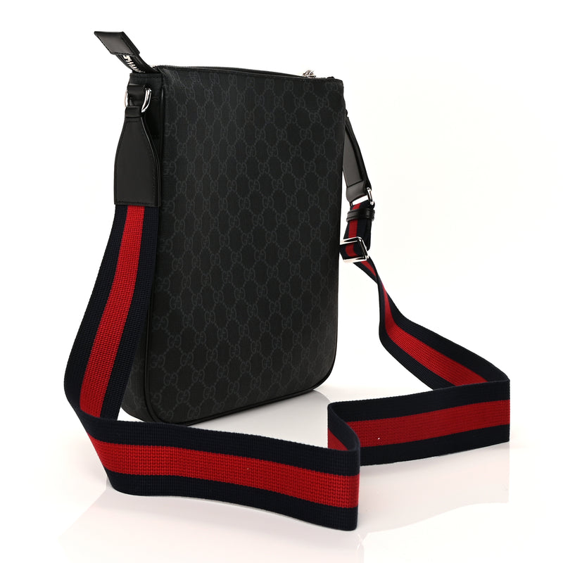  Gucci GG Supreme Monogram Appia Calfskin Web Large Messenger Bag Black Grey