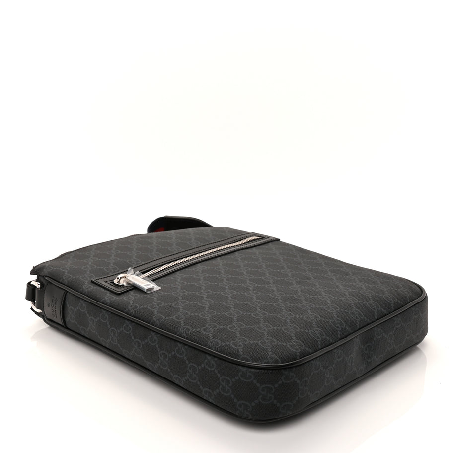 Gucci GG Supreme Monogram Appia Calfskin Web Large Messenger Bag Black Grey Image 3