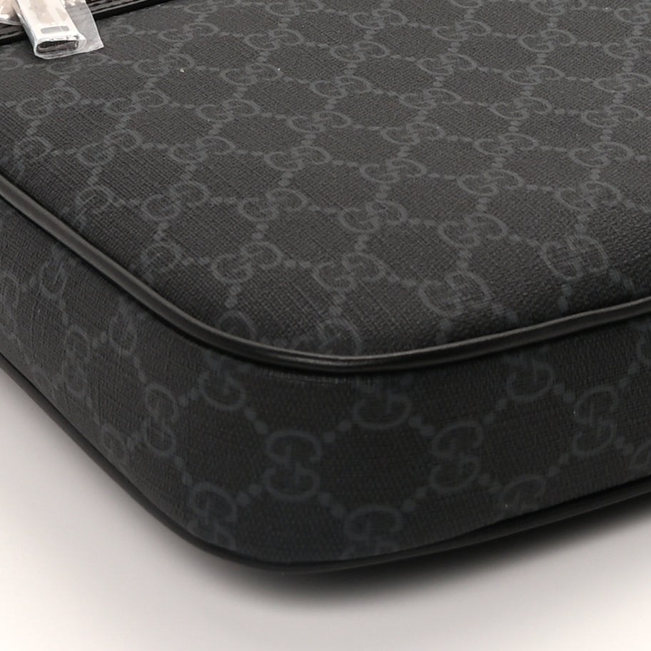Gucci GG Supreme Monogram Appia Calfskin Web Large Messenger Bag Black Grey Image 7