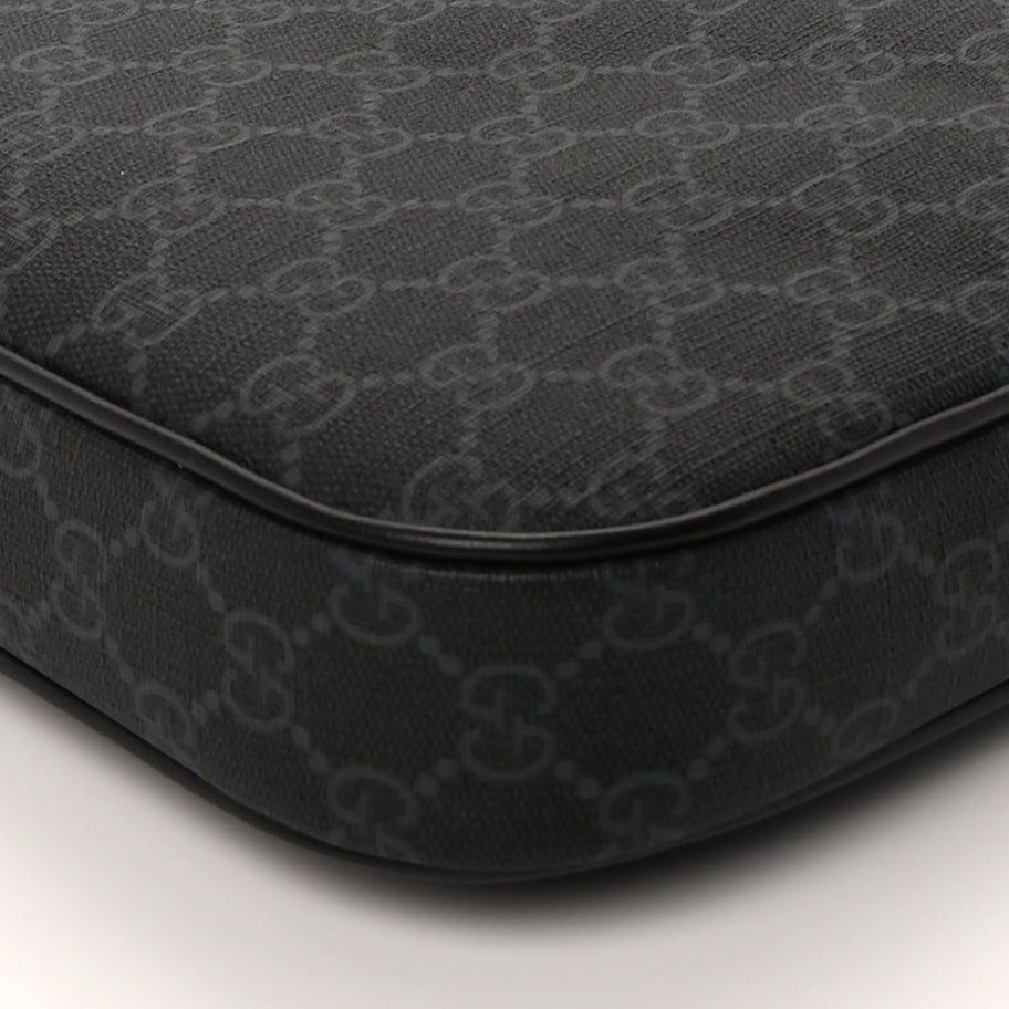 Gucci GG Supreme Monogram Appia Calfskin Web Large Messenger Bag Black Grey Image 8