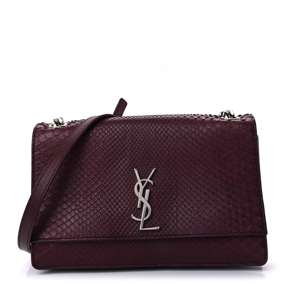 Saint Laurent Snakeskin Medium Classic Monogram Satchel Burgundy Image 1