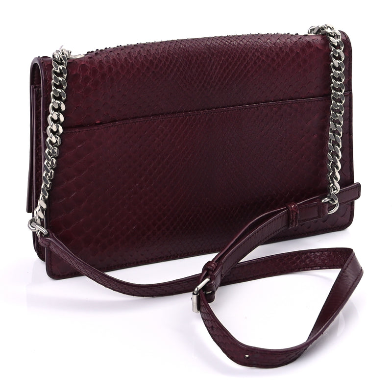  Saint Laurent Snakeskin Medium Classic Monogram Satchel Burgundy