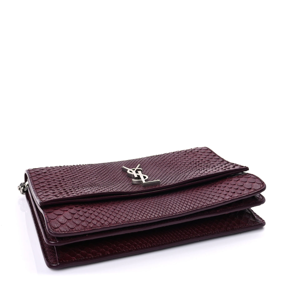 Saint Laurent Snakeskin Medium Classic Monogram Satchel Burgundy Image 3