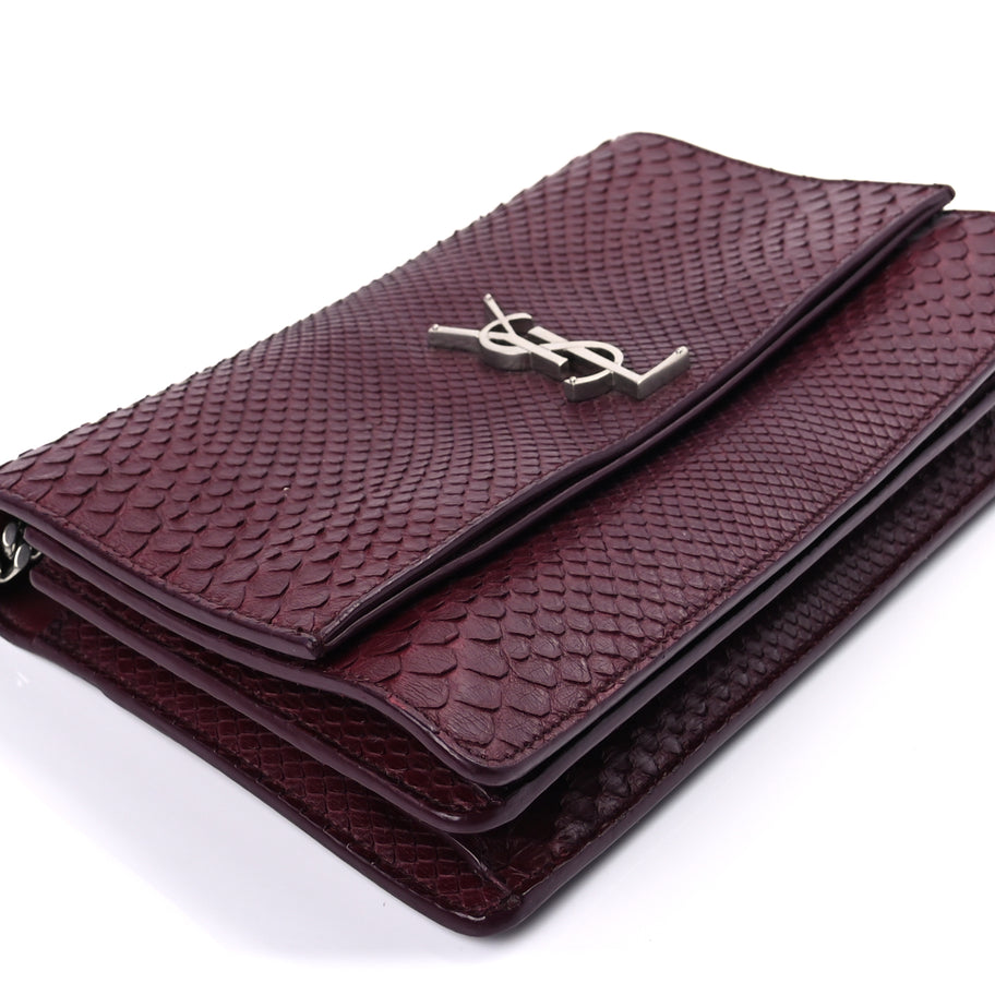 Saint Laurent Snakeskin Medium Classic Monogram Satchel Burgundy Image 7
