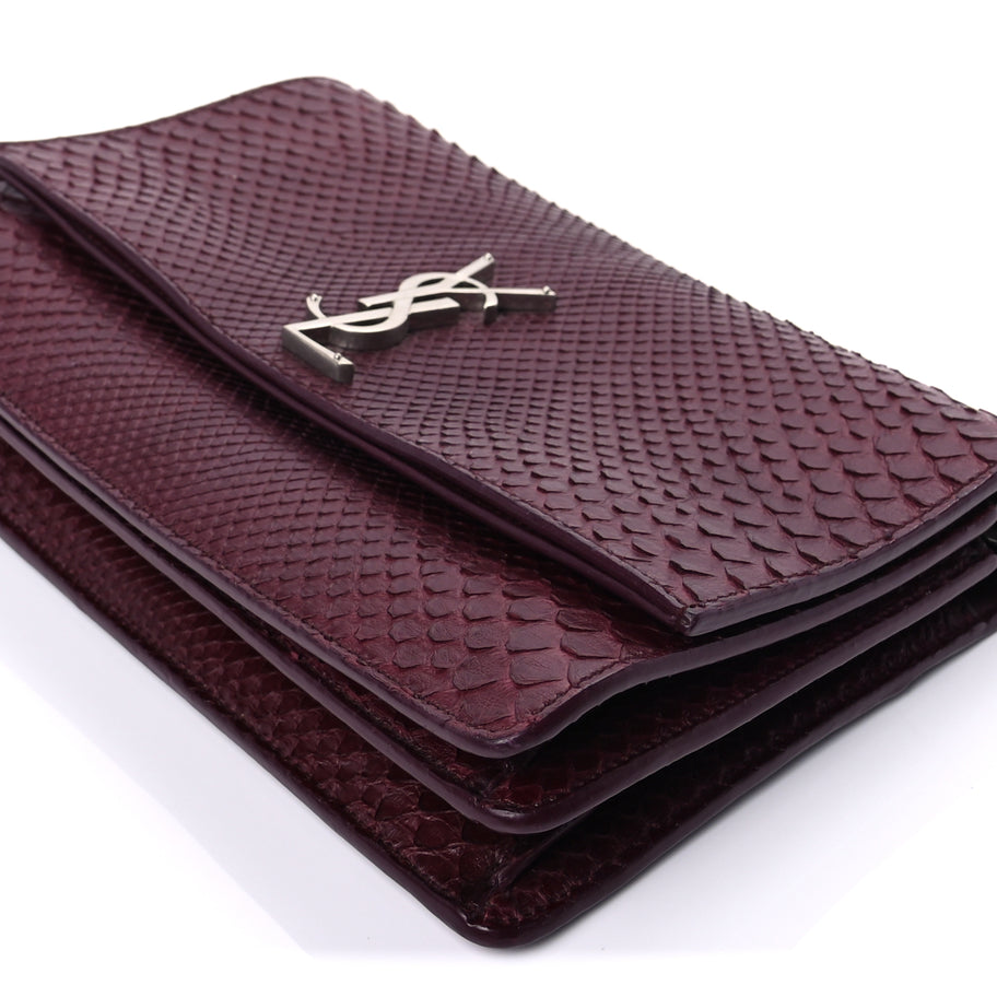 Saint Laurent Snakeskin Medium Classic Monogram Satchel Burgundy Image 8