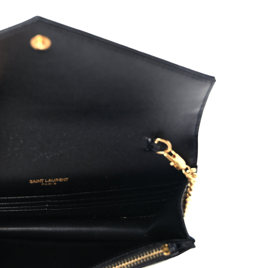 Saint Laurent Grain De Poudre Matelasse Chevron Monogram Envelope Chain Wallet  Black Image 4