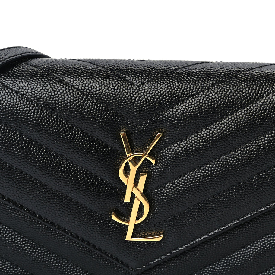 Saint Laurent Grain De Poudre Matelasse Chevron Monogram Envelope Chain Wallet  Black Image 6