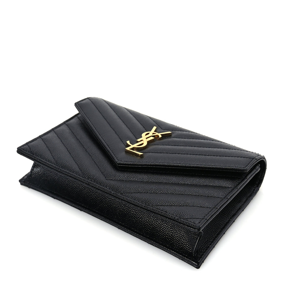 Saint Laurent Grain De Poudre Matelasse Chevron Monogram Envelope Chain Wallet  Black Image 8