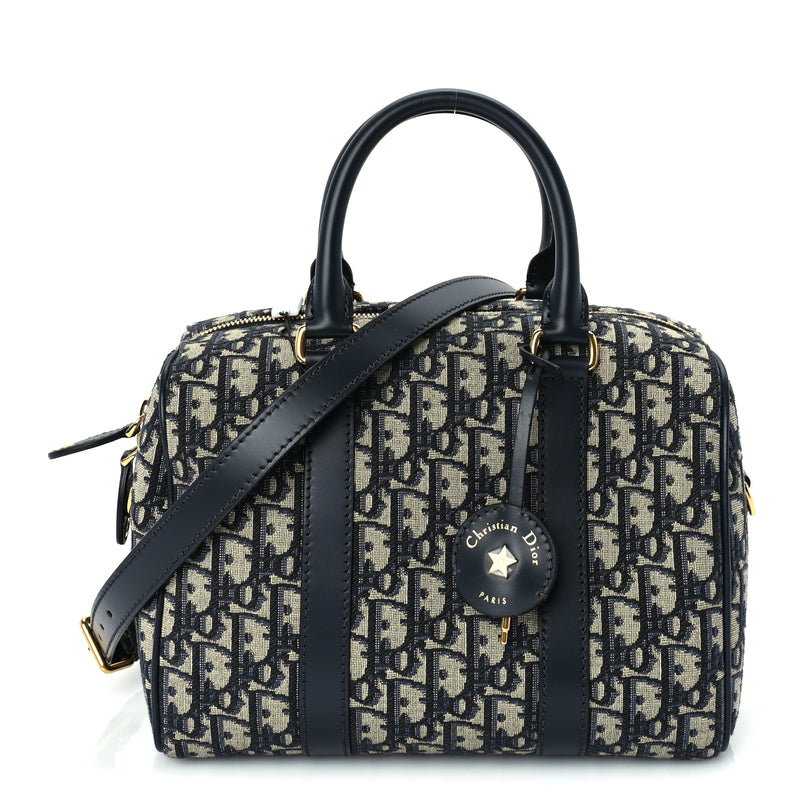  Christian Dior Oblique Calfskin Groove 25 Bag Blue