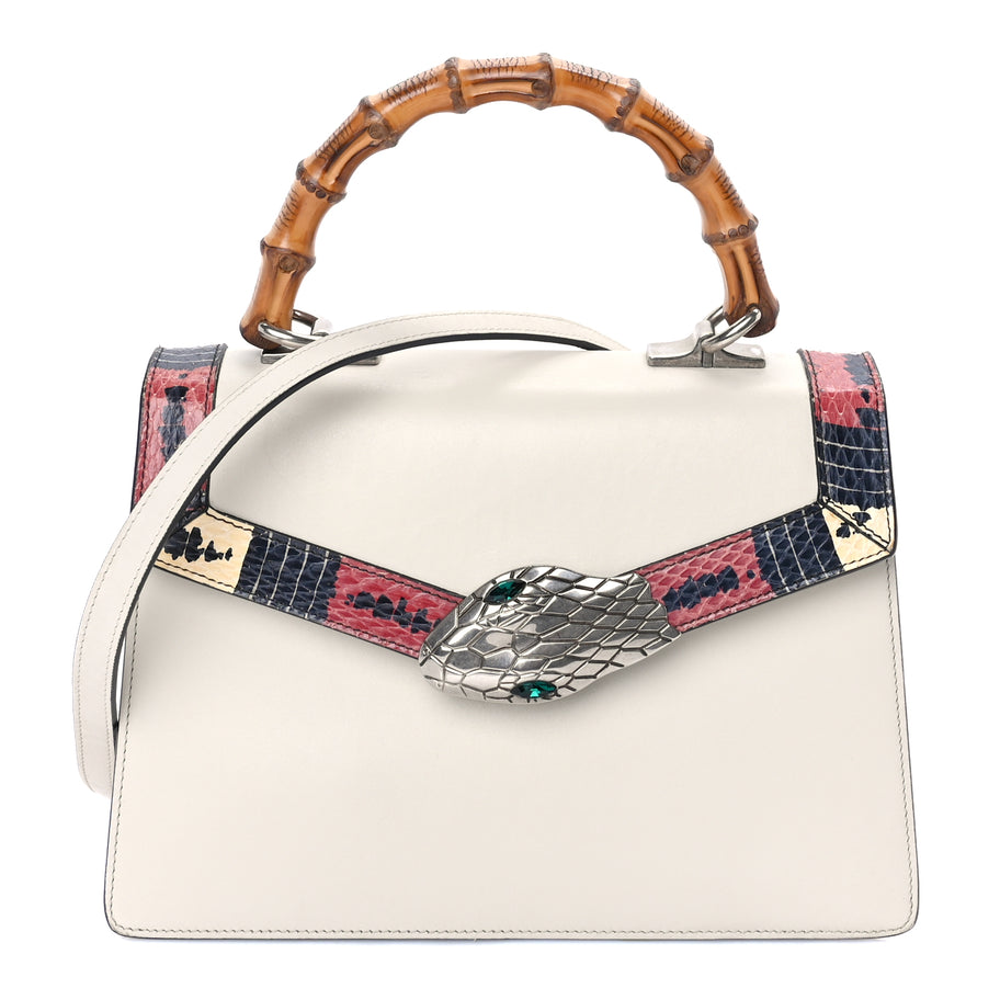 Gucci Calfskin Snakeskin Small Lilith Top Handle Bag White Image 1