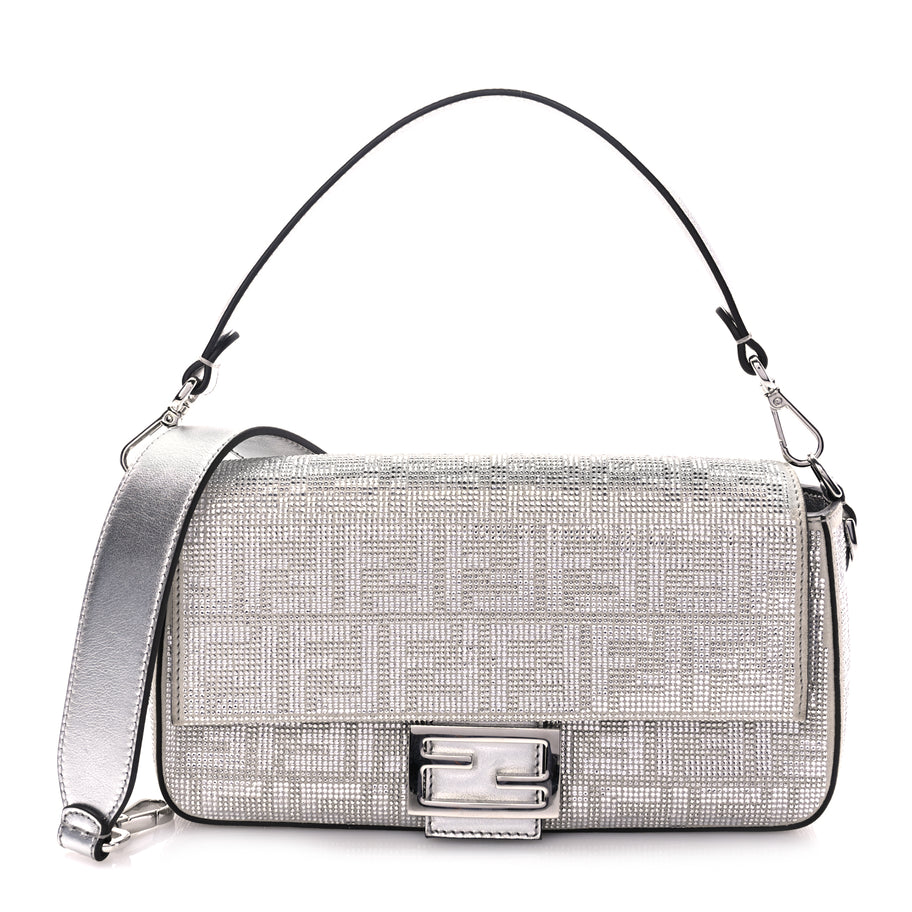 Fendi Crystal Vitello Laminato FF Medium Baguette Crystal Argento Image 1