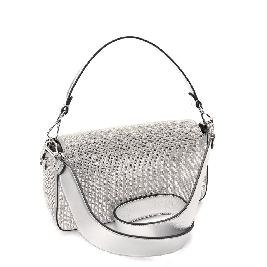 Fendi Crystal Vitello Laminato FF Medium Baguette Crystal Argento Image 2