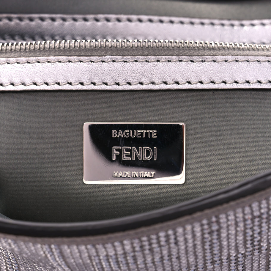 Fendi Crystal Vitello Laminato FF Medium Baguette Crystal Argento Image 5