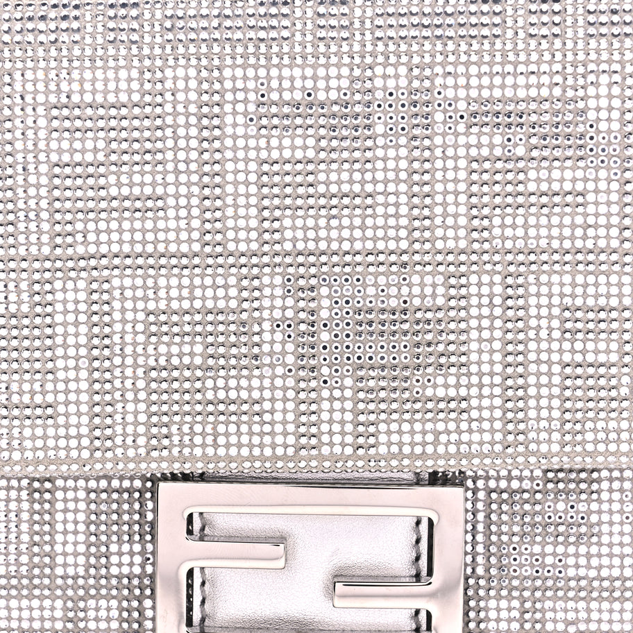 Fendi Crystal Vitello Laminato FF Medium Baguette Crystal Argento Image 6
