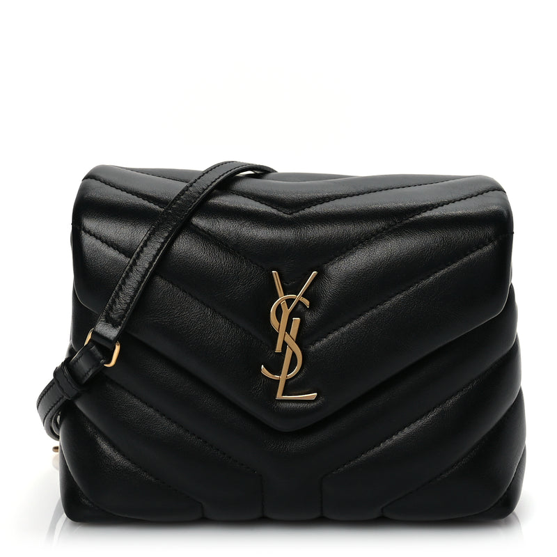  Saint Laurent Calfskin Y Quilted Monogram Toy Loulou Crossbody Satchel Black