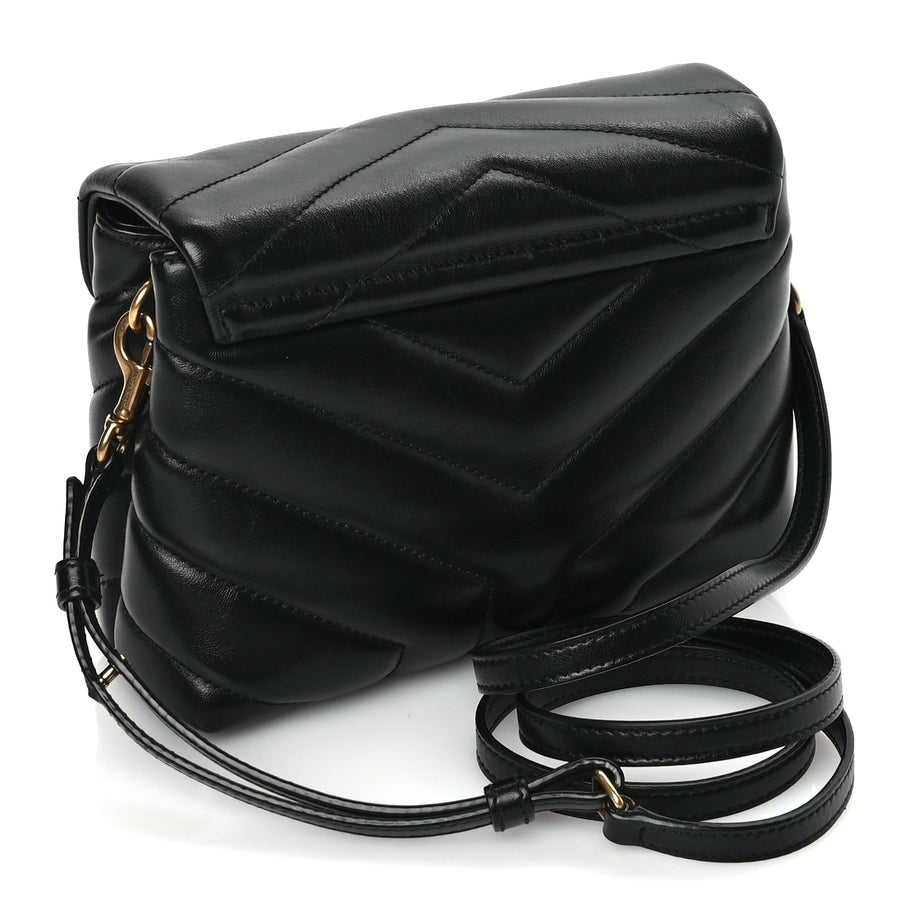 Saint Laurent Calfskin Y Quilted Monogram Toy Loulou Crossbody Satchel Black Image 2