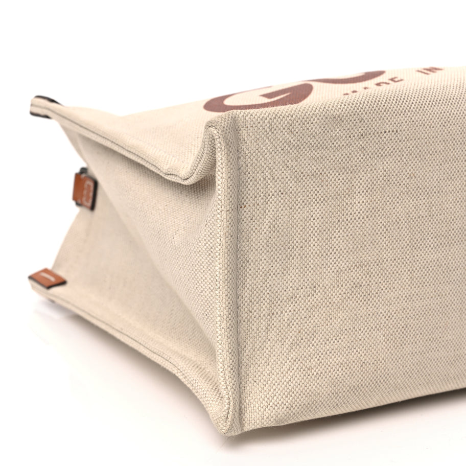 Gucci Canvas Calfskin Logo Print Medium Tote Bag Brown Image 9