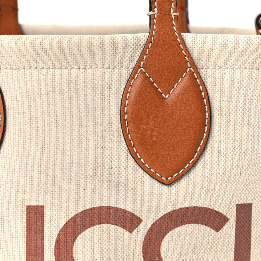 Gucci Canvas Calfskin Logo Print Medium Tote Bag Brown Image 11