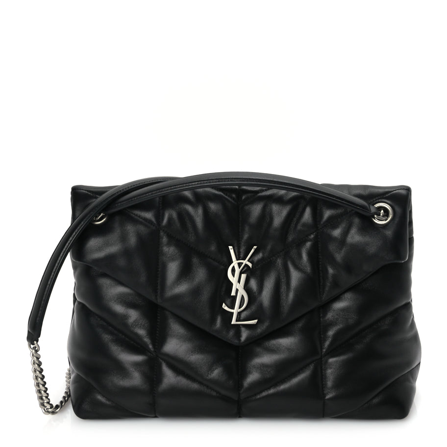 Saint Laurent Lambskin Quilted Medium Loulou Puffer Monogram Chain Satchel Black Image 1
